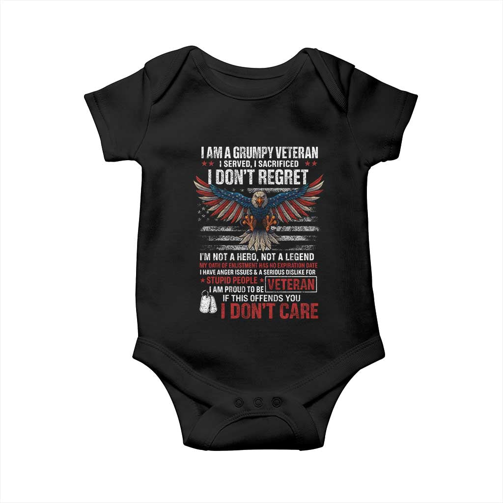 I Am A Grumpy Veteran I Served I Sacrificed I Dont Regret Baby Onesie American Flag Bald Eagle TS11 Black Print Your Wear