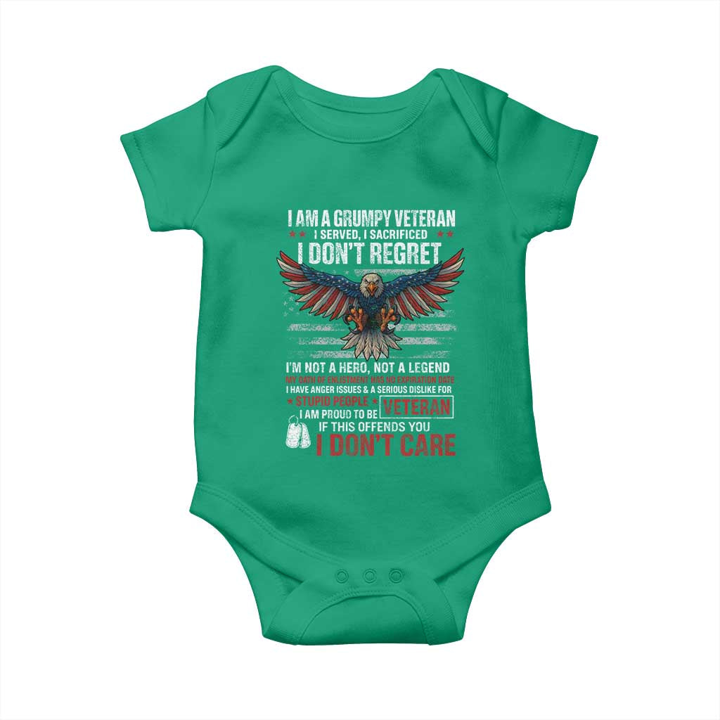 I Am A Grumpy Veteran I Served I Sacrificed I Dont Regret Baby Onesie American Flag Bald Eagle TS11 Irish Green Print Your Wear