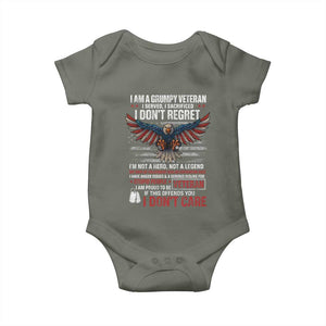 I Am A Grumpy Veteran I Served I Sacrificed I Dont Regret Baby Onesie American Flag Bald Eagle TS11 Military Green Print Your Wear
