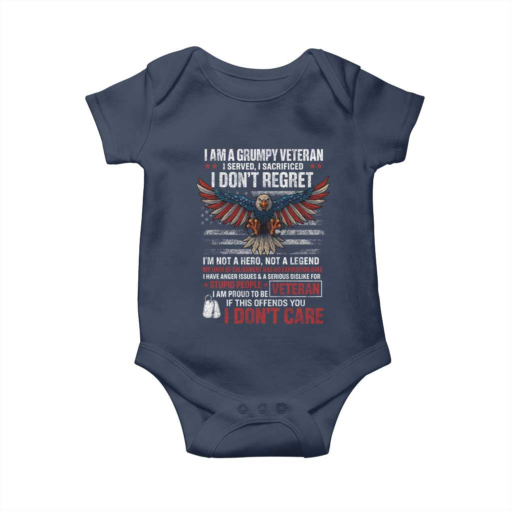 I Am A Grumpy Veteran I Served I Sacrificed I Dont Regret Baby Onesie American Flag Bald Eagle TS11 Navy Print Your Wear
