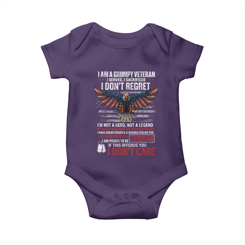 I Am A Grumpy Veteran I Served I Sacrificed I Dont Regret Baby Onesie American Flag Bald Eagle TS11 Purple Print Your Wear