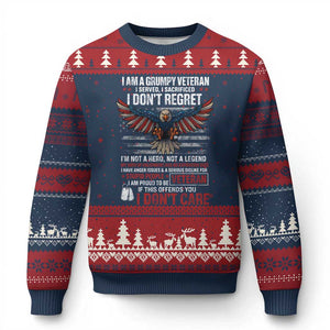 I Am A Grumpy Veteran I Served I Sacrificed I Dont Regret Ugly Christmas Sweater American Flag Bald Eagle TS11 Navy Red Print Your Wear