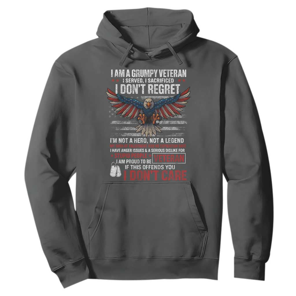 I Am A Grumpy Veteran I Served I Sacrificed I Dont Regret Hoodie American Flag Bald Eagle TS11 Dark Heather Print Your Wear