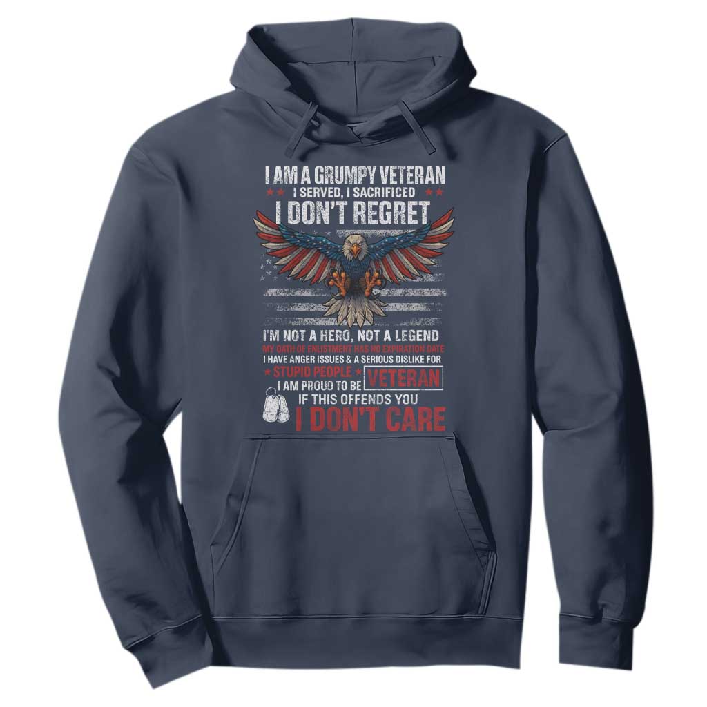 I Am A Grumpy Veteran I Served I Sacrificed I Dont Regret Hoodie American Flag Bald Eagle TS11 Navy Print Your Wear
