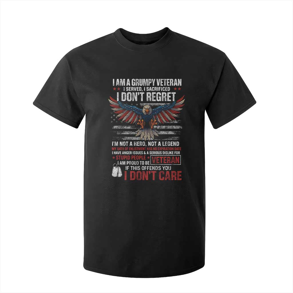 I Am A Grumpy Veteran I Served I Sacrificed I Dont Regret T Shirt For Kid American Flag Bald Eagle TS11 Black Print Your Wear
