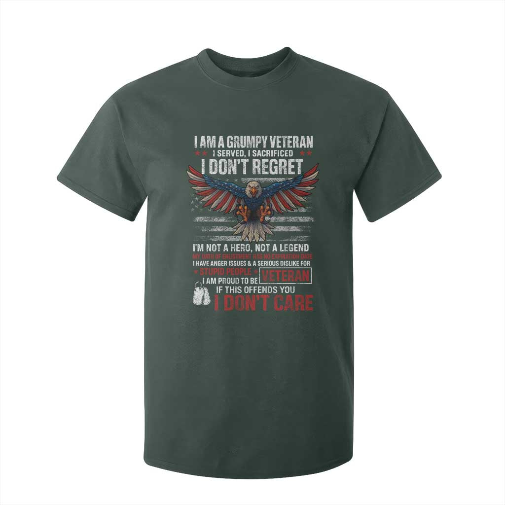 I Am A Grumpy Veteran I Served I Sacrificed I Dont Regret T Shirt For Kid American Flag Bald Eagle TS11 Dark Forest Green Print Your Wear