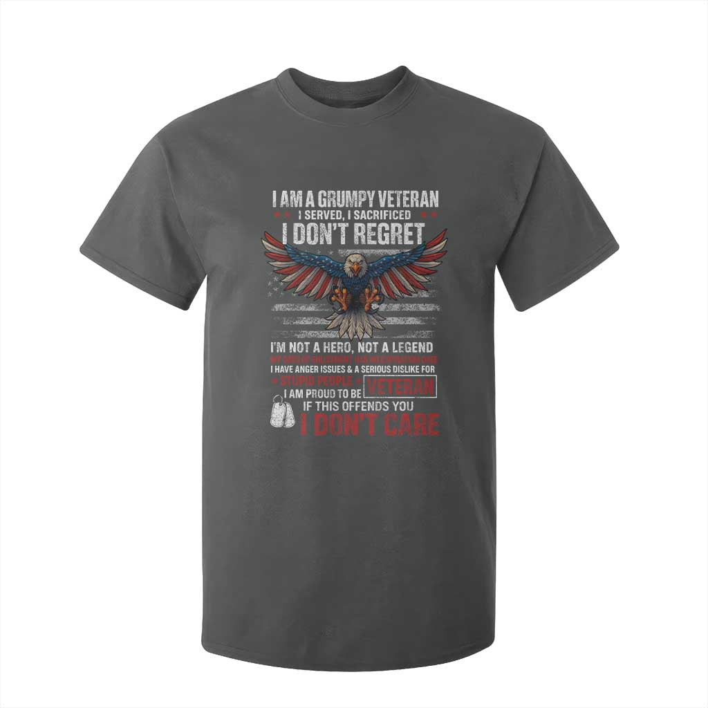 I Am A Grumpy Veteran I Served I Sacrificed I Dont Regret T Shirt For Kid American Flag Bald Eagle TS11 Dark Heather Print Your Wear