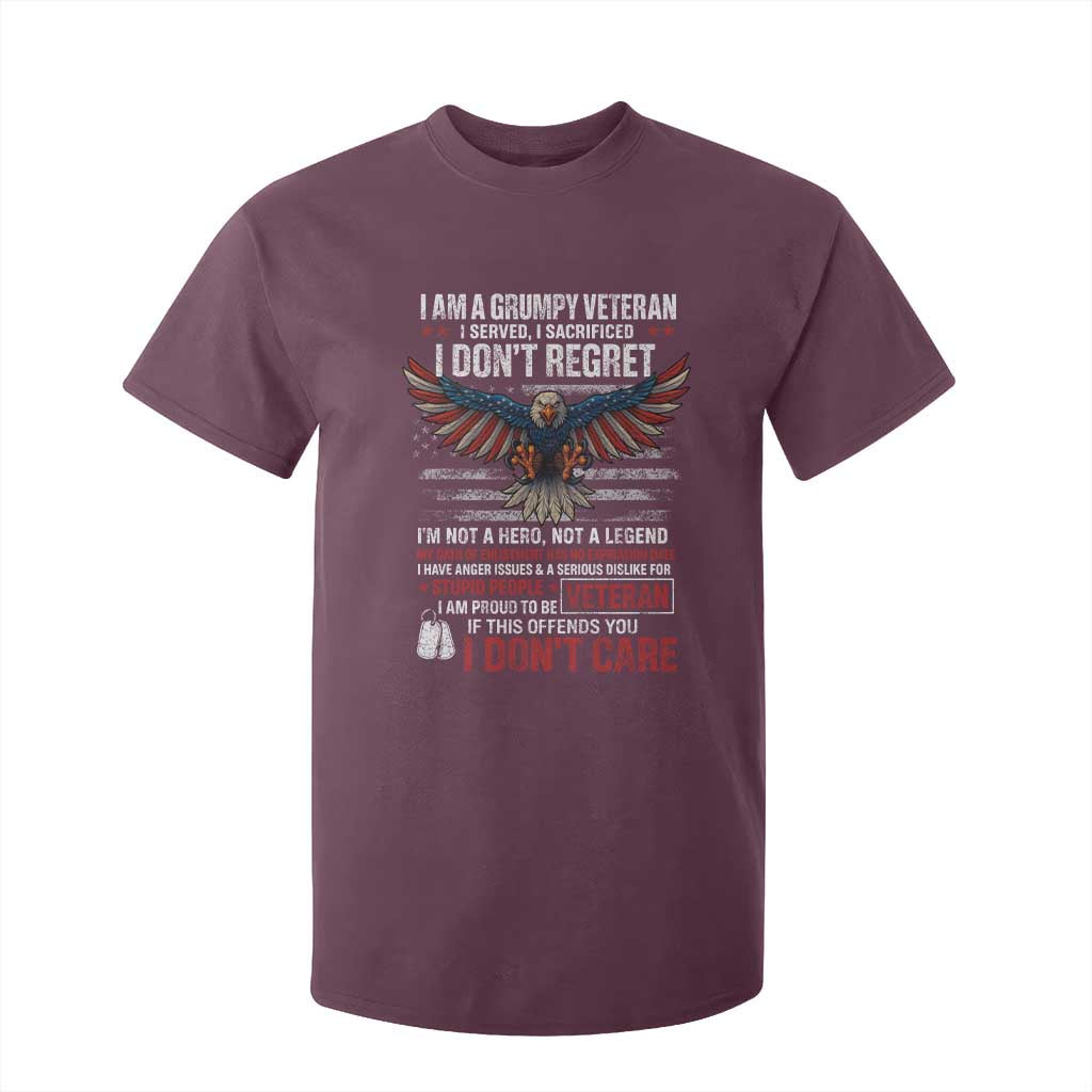I Am A Grumpy Veteran I Served I Sacrificed I Dont Regret T Shirt For Kid American Flag Bald Eagle TS11 Maroon Print Your Wear