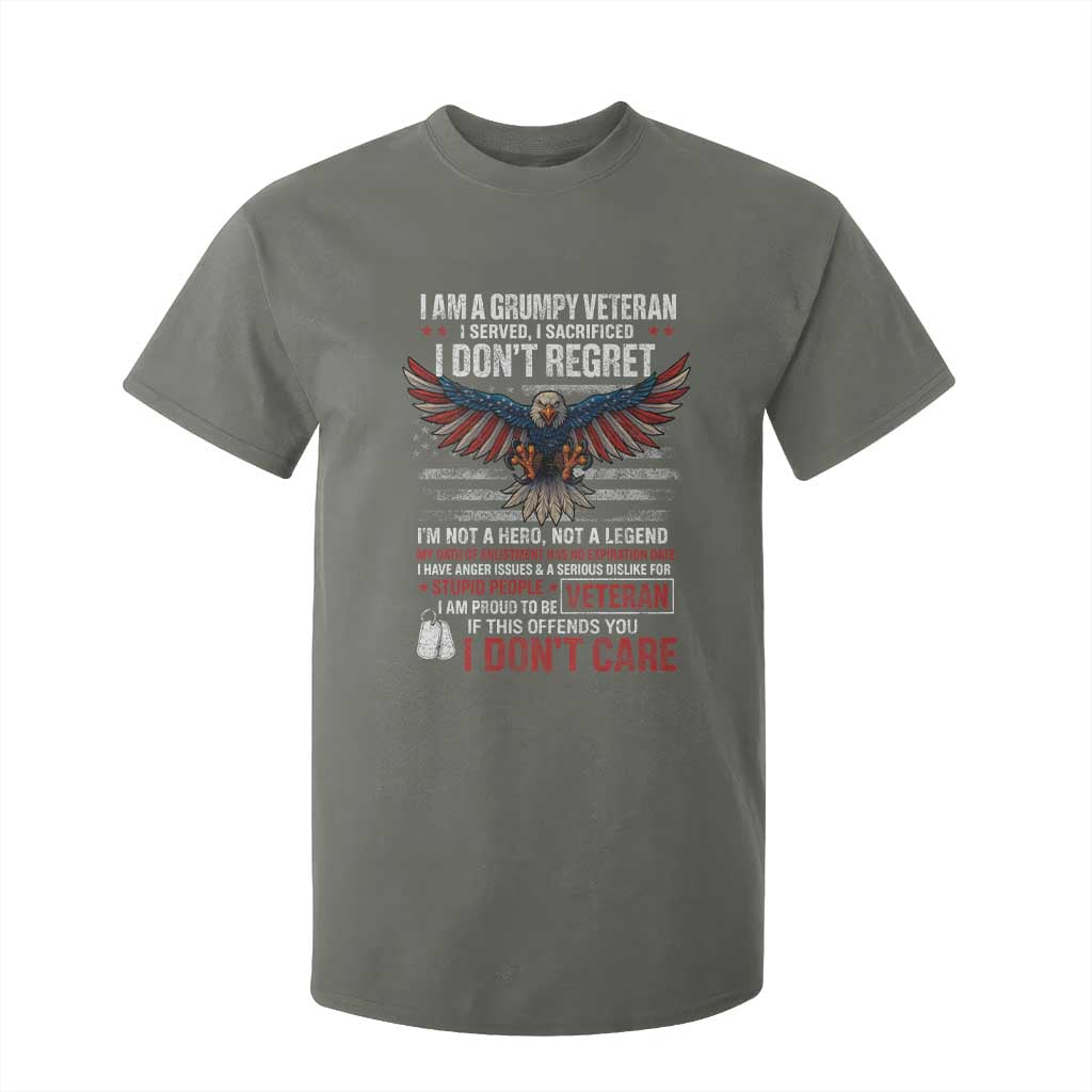 I Am A Grumpy Veteran I Served I Sacrificed I Dont Regret T Shirt For Kid American Flag Bald Eagle TS11 Military Green Print Your Wear