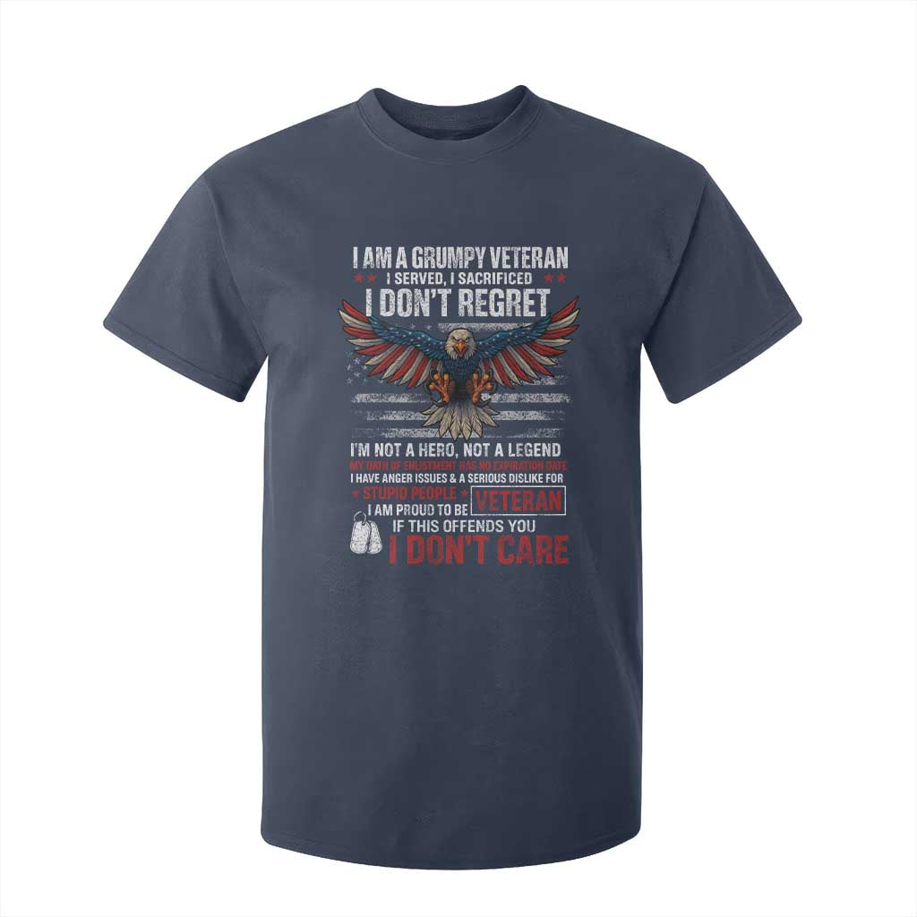 I Am A Grumpy Veteran I Served I Sacrificed I Dont Regret T Shirt For Kid American Flag Bald Eagle TS11 Navy Print Your Wear