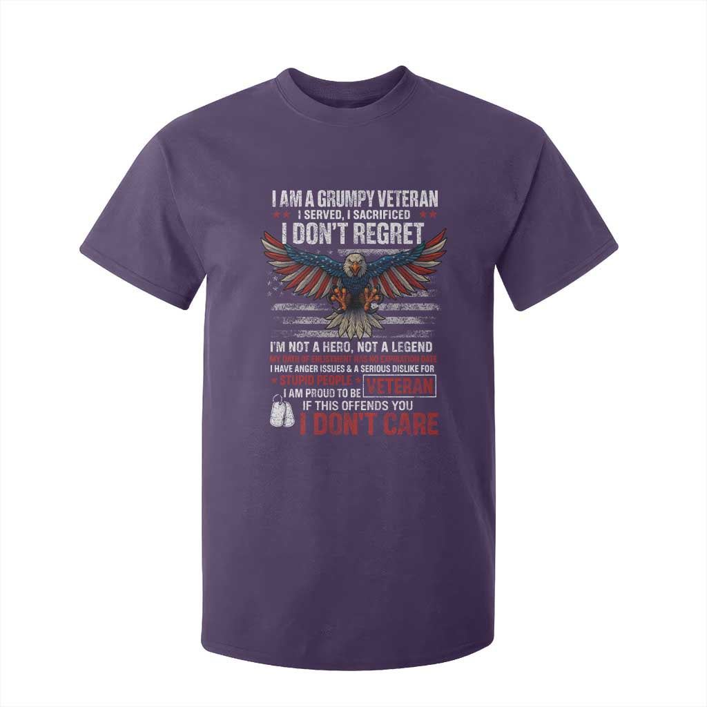 I Am A Grumpy Veteran I Served I Sacrificed I Dont Regret T Shirt For Kid American Flag Bald Eagle TS11 Purple Print Your Wear