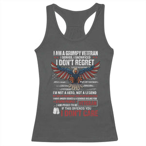 I Am A Grumpy Veteran I Served I Sacrificed I Dont Regret Racerback Tank Top American Flag Bald Eagle TS11 Dark Heather Print Your Wear