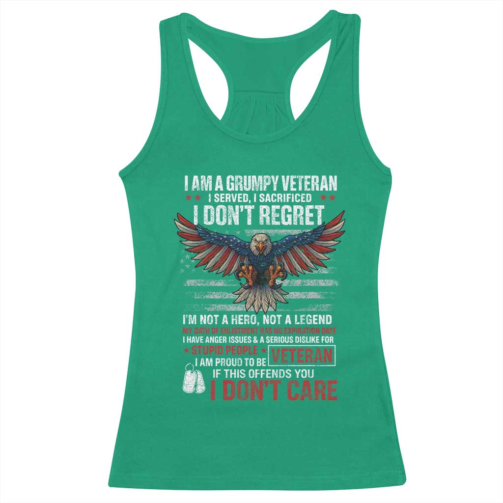 I Am A Grumpy Veteran I Served I Sacrificed I Dont Regret Racerback Tank Top American Flag Bald Eagle TS11 Irish Green Print Your Wear