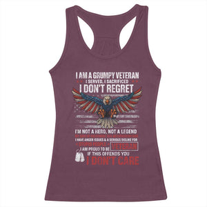 I Am A Grumpy Veteran I Served I Sacrificed I Dont Regret Racerback Tank Top American Flag Bald Eagle TS11 Maroon Print Your Wear