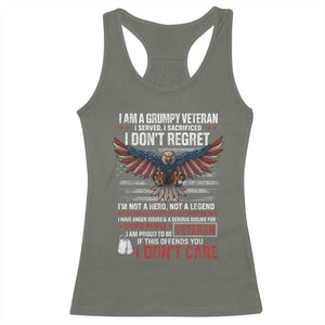 I Am A Grumpy Veteran I Served I Sacrificed I Dont Regret Racerback Tank Top American Flag Bald Eagle TS11 Military Green Print Your Wear