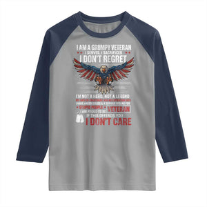 I Am A Grumpy Veteran I Served I Sacrificed I Dont Regret Raglan Shirt American Flag Bald Eagle TS11 Sport Gray Navy Print Your Wear
