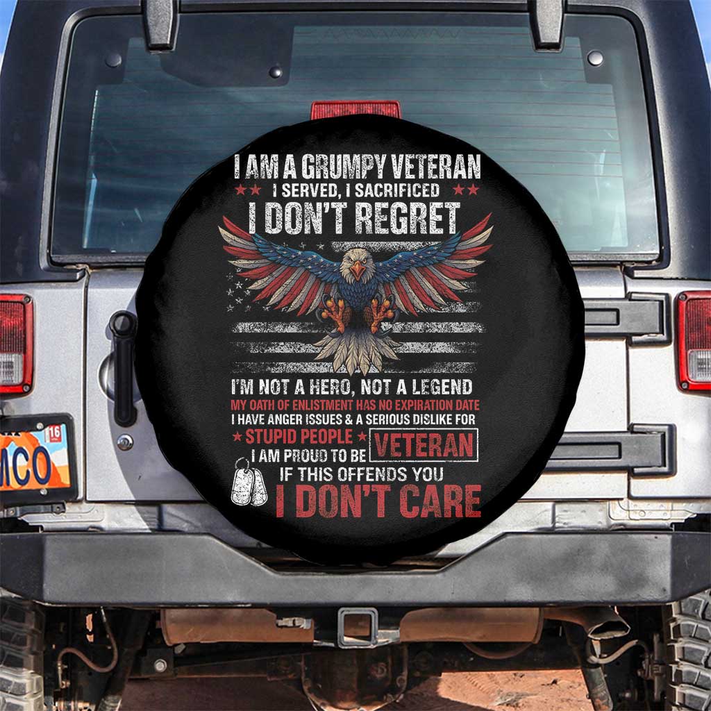 I Am A Grumpy Veteran I Served I Sacrificed I Dont Regret Spare Tire Cover American Flag Bald Eagle TS11 No hole Black Print Your Wear