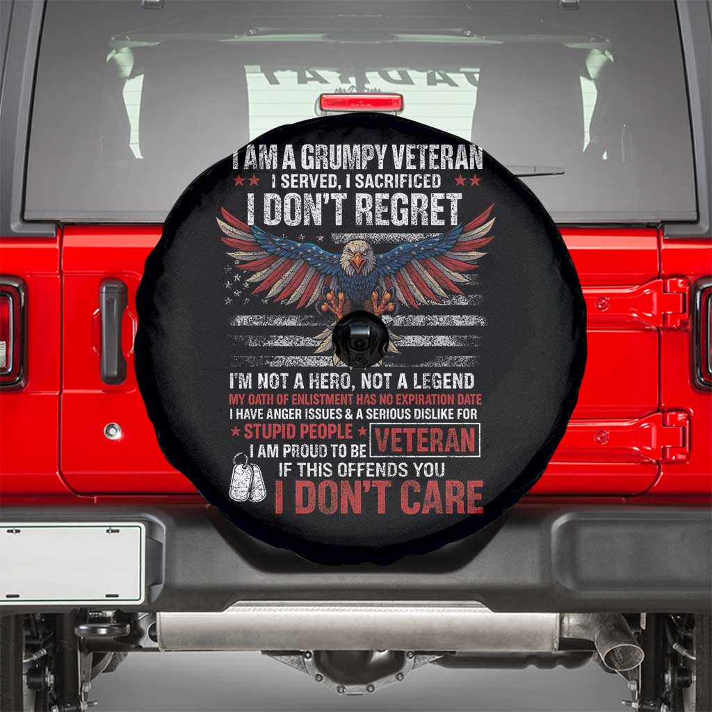 I Am A Grumpy Veteran I Served I Sacrificed I Dont Regret Spare Tire Cover American Flag Bald Eagle TS11 Black Print Your Wear