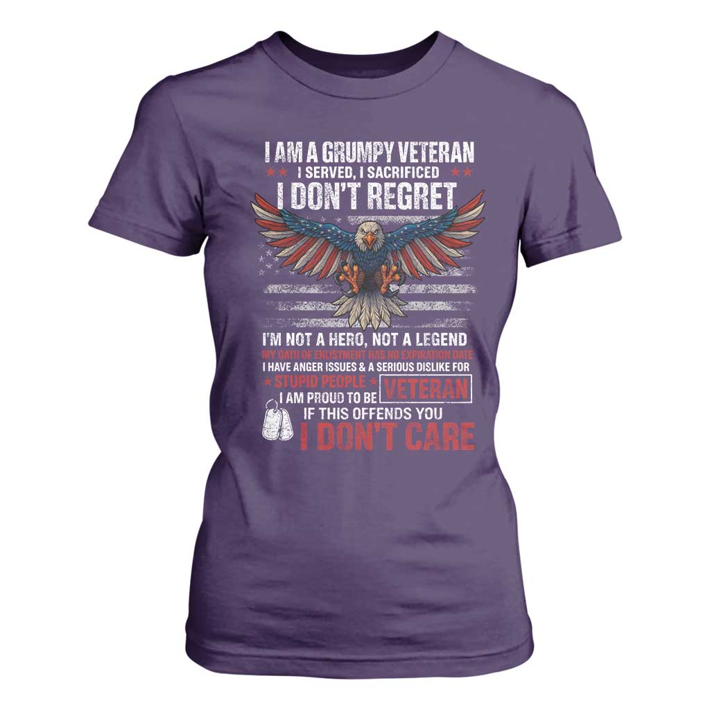 I Am A Grumpy Veteran I Served I Sacrificed I Dont Regret T Shirt For Women American Flag Bald Eagle TS11 Purple Print Your Wear