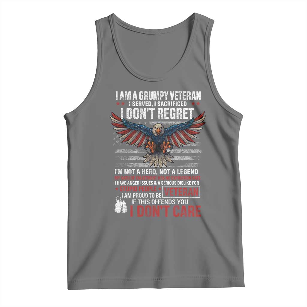 I Am A Grumpy Veteran I Served I Sacrificed I Dont Regret Tank Top American Flag Bald Eagle TS11 Black Heather Print Your Wear