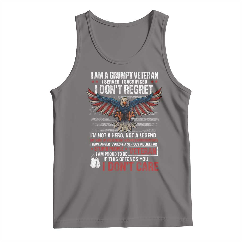 I Am A Grumpy Veteran I Served I Sacrificed I Dont Regret Tank Top American Flag Bald Eagle TS11 Deep Heather Print Your Wear