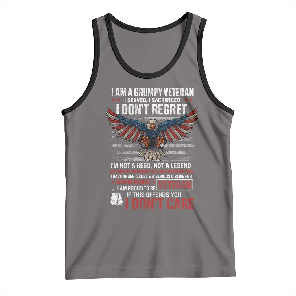 I Am A Grumpy Veteran I Served I Sacrificed I Dont Regret Tank Top American Flag Bald Eagle TS11 Deep Heather Black Print Your Wear