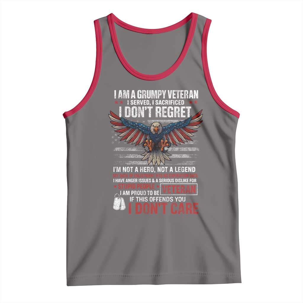 I Am A Grumpy Veteran I Served I Sacrificed I Dont Regret Tank Top American Flag Bald Eagle TS11 Deep Heather Red Print Your Wear