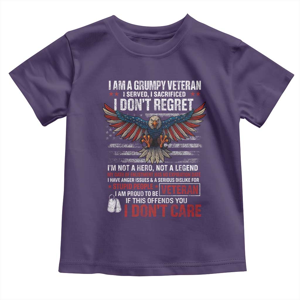 I Am A Grumpy Veteran I Served I Sacrificed I Dont Regret Toddler T Shirt American Flag Bald Eagle TS11 Purple Print Your Wear