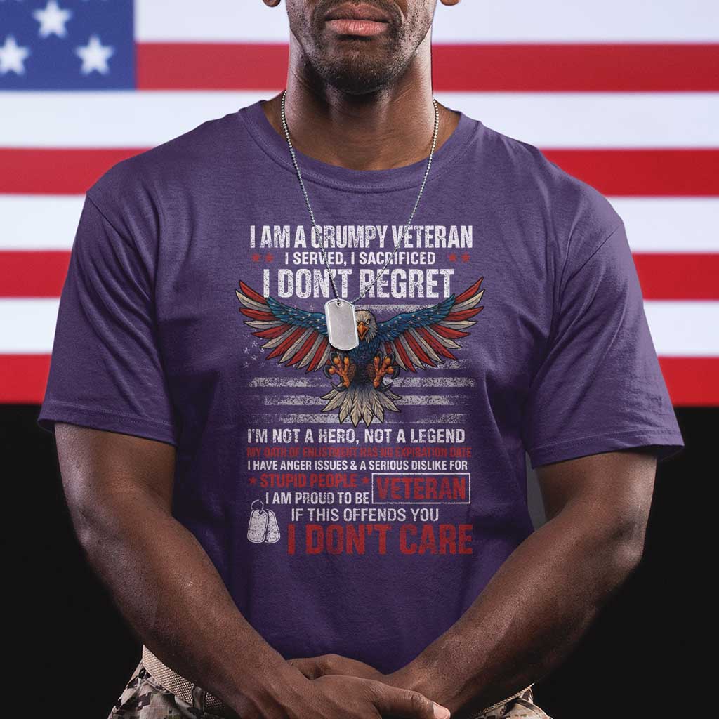 I Am A Grumpy Veteran I Served I Sacrificed I Dont Regret T Shirt American Flag Bald Eagle TS11 Purple Print Your Wear