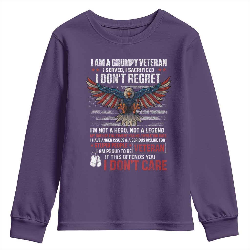 I Am A Grumpy Veteran I Served I Sacrificed I Dont Regret Youth Sweatshirt American Flag Bald Eagle TS11 Purple Print Your Wear