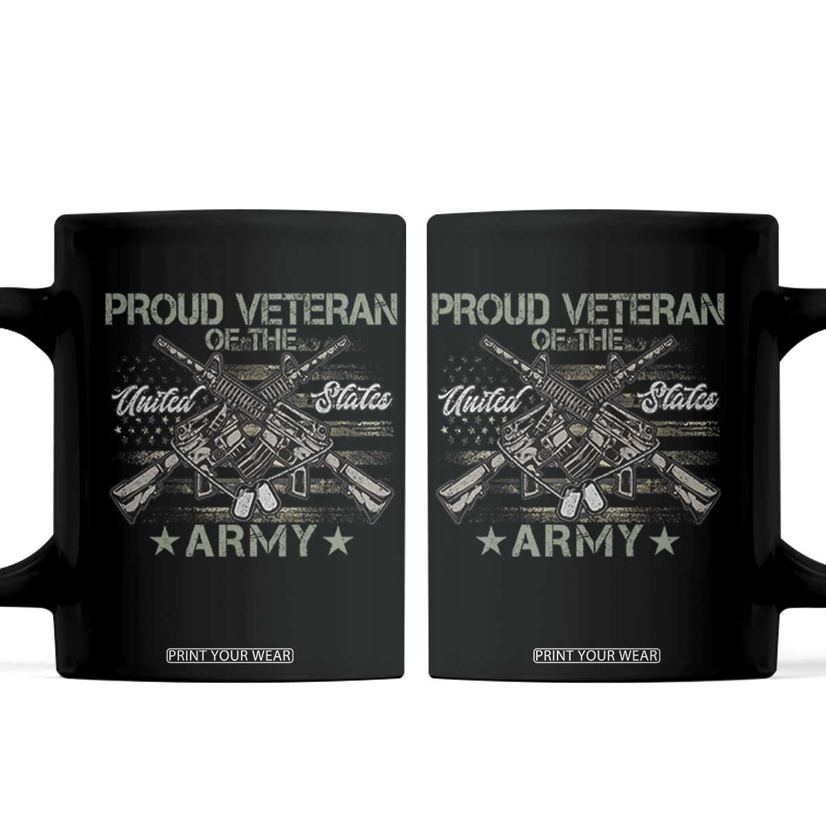 Proud Veteran Of The United States Army Coffee Mug USA Flag Camouflage TS11 Black Print Your Wear