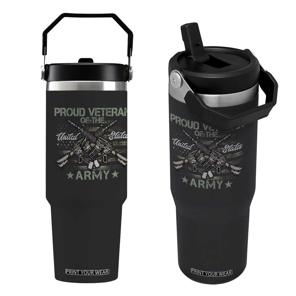 Proud Veteran Of The United States Army Flip Straw Tumbler USA Flag Camouflage TS11 One Size: 30 oz Black Print Your Wear