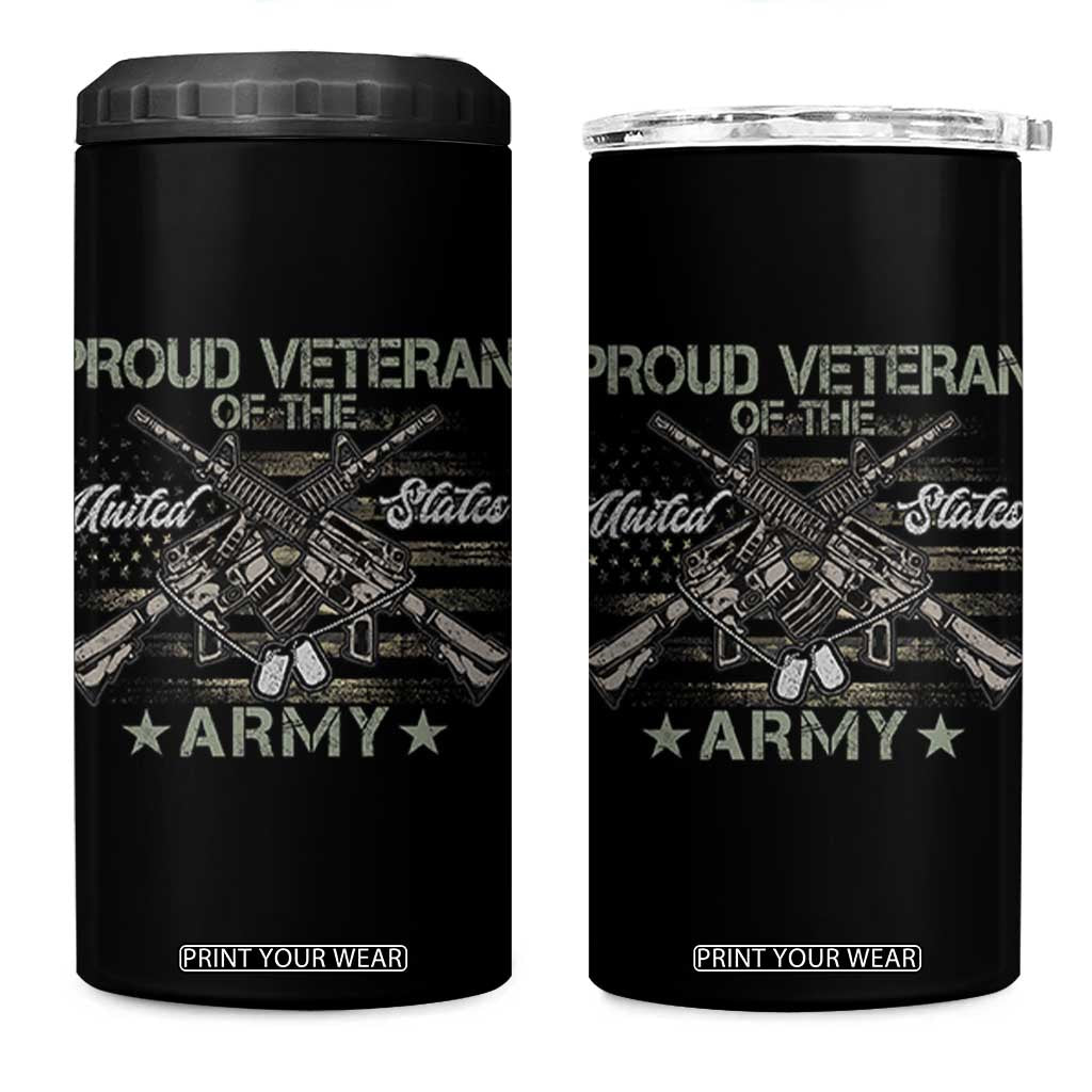 Proud Veteran Of The United States Army 4 in 1 Can Cooler Tumbler USA Flag Camouflage TS11 One Size: 16 oz Black Print Your Wear