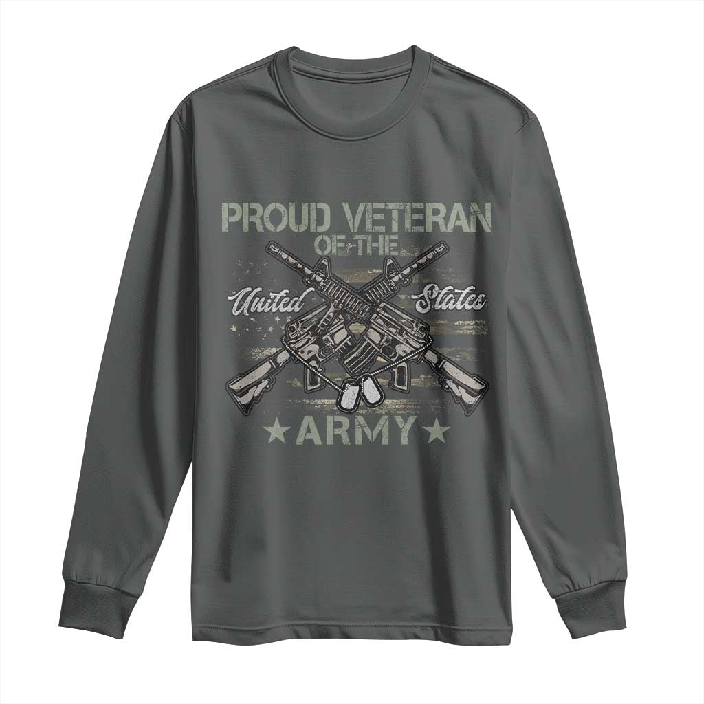 Proud Veteran Of The United States Army Long Sleeve Shirt USA Flag Camouflage TS11 Dark Heather Print Your Wear