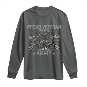Proud Veteran Of The United States Army Long Sleeve Shirt USA Flag Camouflage TS11 Dark Heather Print Your Wear