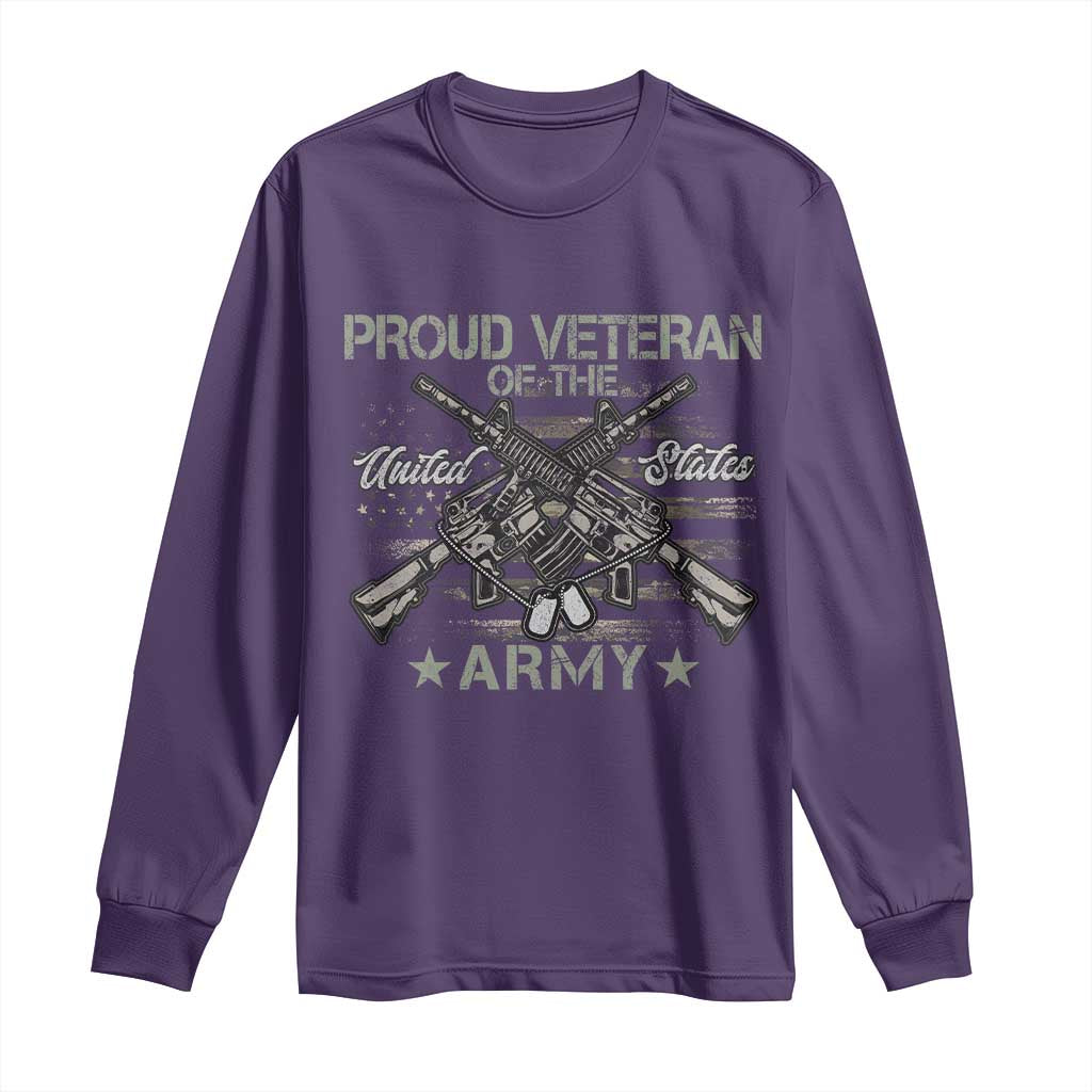 Proud Veteran Of The United States Army Long Sleeve Shirt USA Flag Camouflage TS11 Purple Print Your Wear