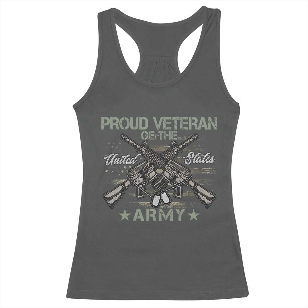 Proud Veteran Of The United States Army Racerback Tank Top USA Flag Camouflage TS11 Dark Heather Print Your Wear