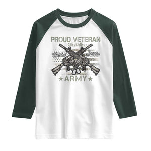 Proud Veteran Of The United States Army Raglan Shirt USA Flag Camouflage TS11 White Dark Forest Green Print Your Wear
