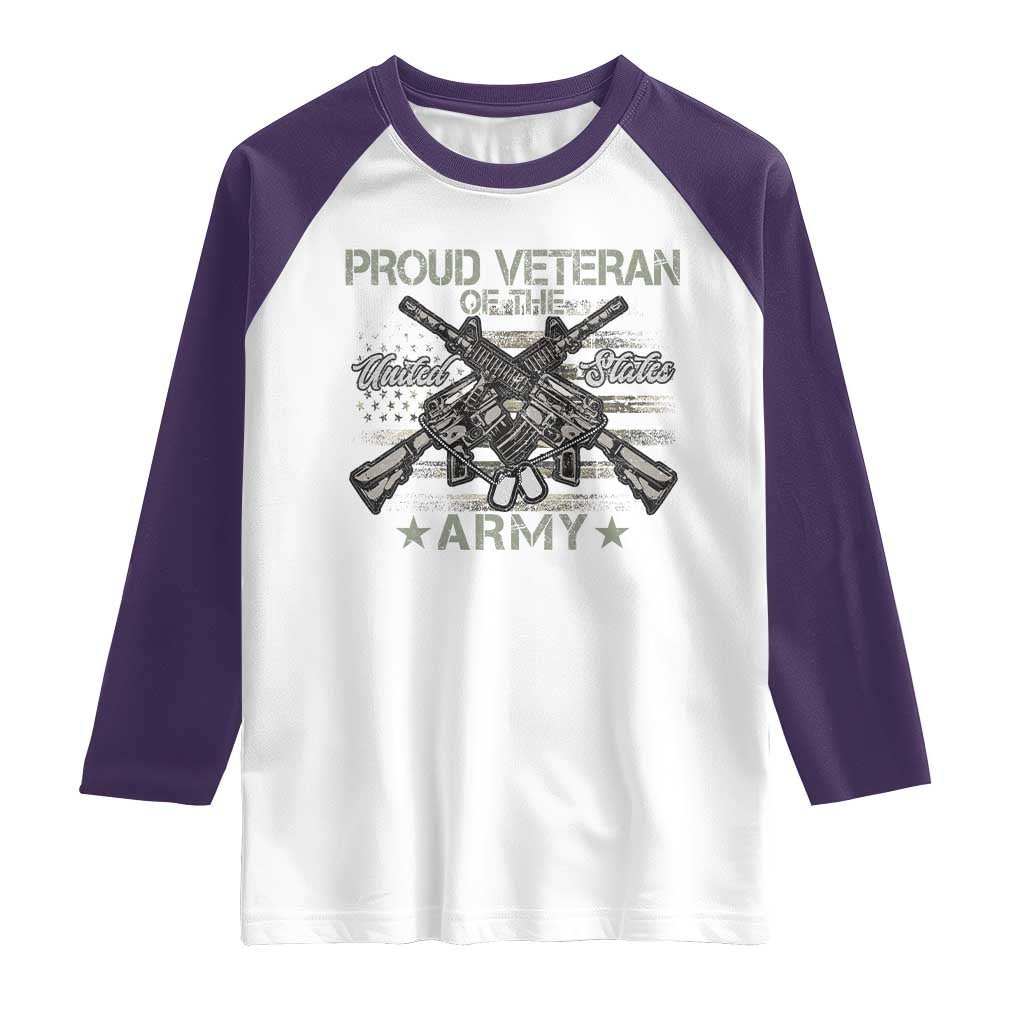 Proud Veteran Of The United States Army Raglan Shirt USA Flag Camouflage TS11 White Purple Print Your Wear