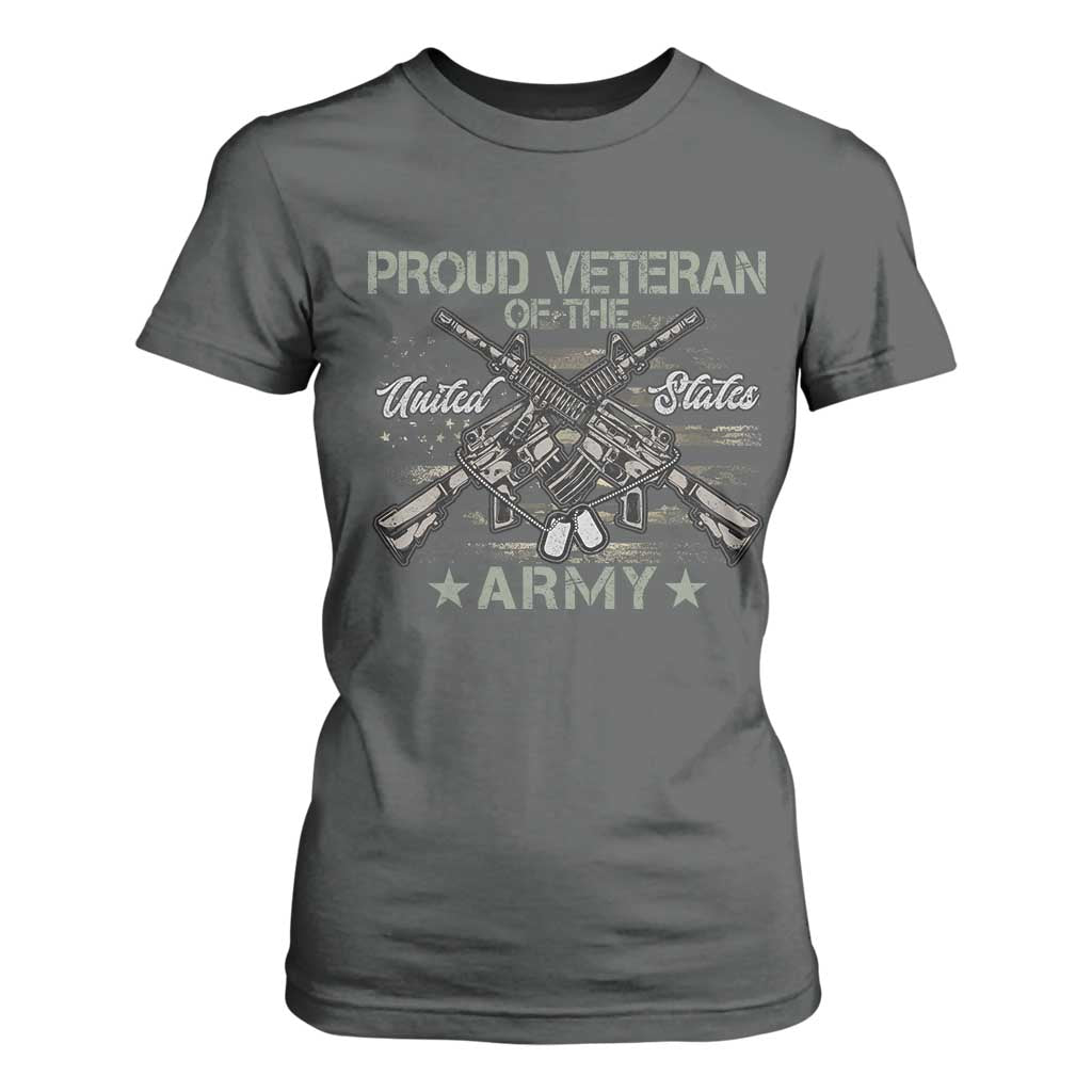 Proud Veteran Of The United States Army T Shirt For Women USA Flag Camouflage TS11 Dark Heather Print Your Wear