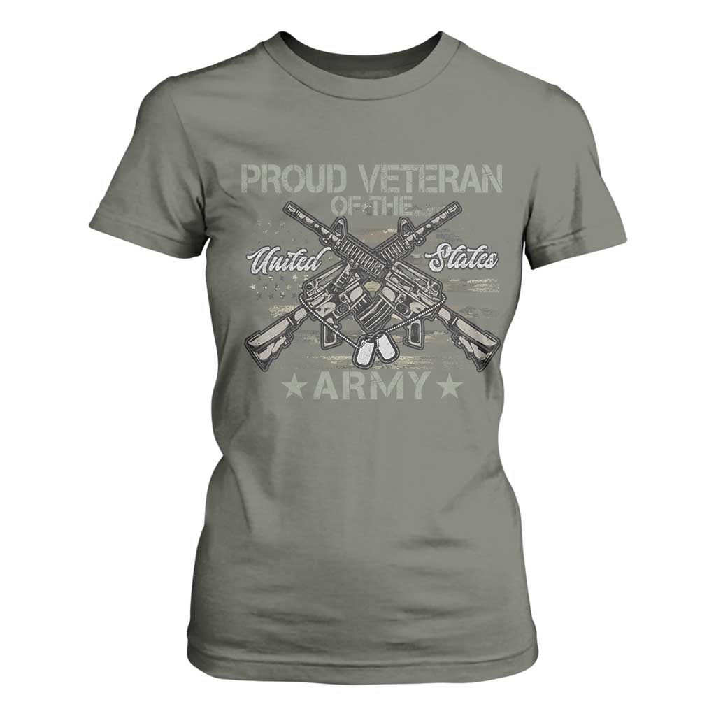 Proud Veteran Of The United States Army T Shirt For Women USA Flag Camouflage TS11 Military Green Print Your Wear