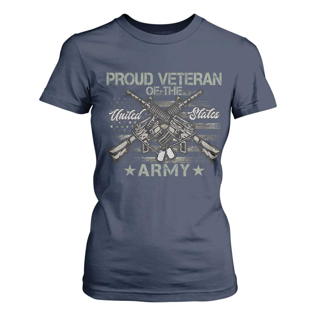Proud Veteran Of The United States Army T Shirt For Women USA Flag Camouflage TS11 Navy Print Your Wear