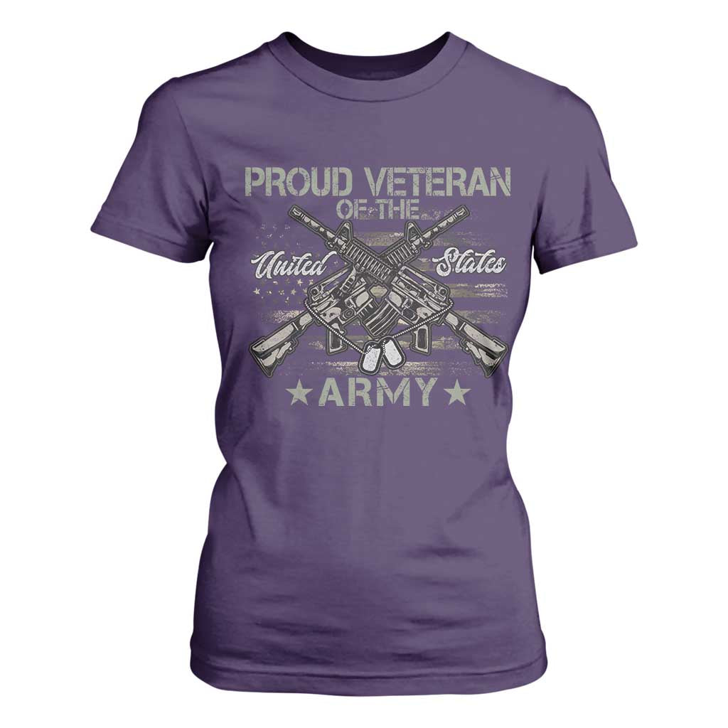 Proud Veteran Of The United States Army T Shirt For Women USA Flag Camouflage TS11 Purple Print Your Wear