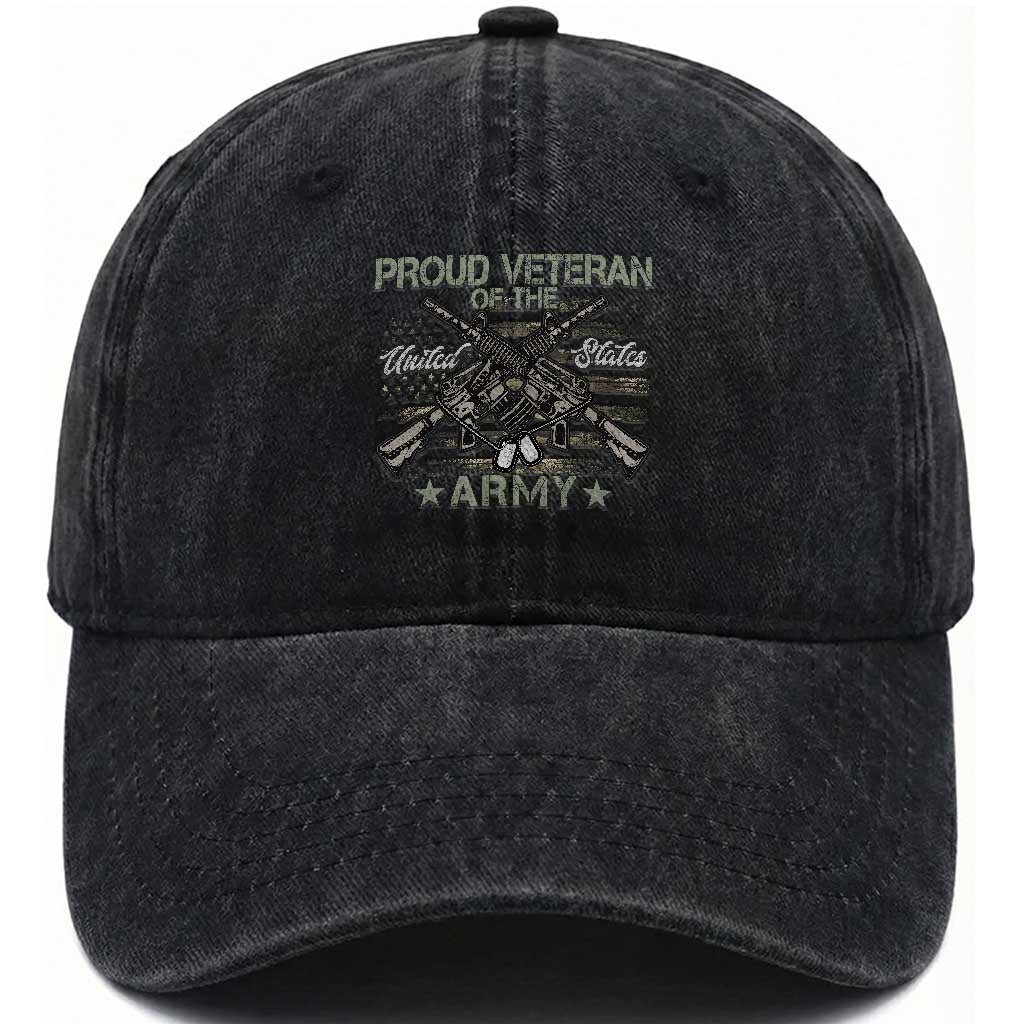 Proud Veteran Of The United States Army Washed Cotton Baseball Cap USA Flag Camouflage TS11 Washed Cap Universal Fit Black Print Your Wear