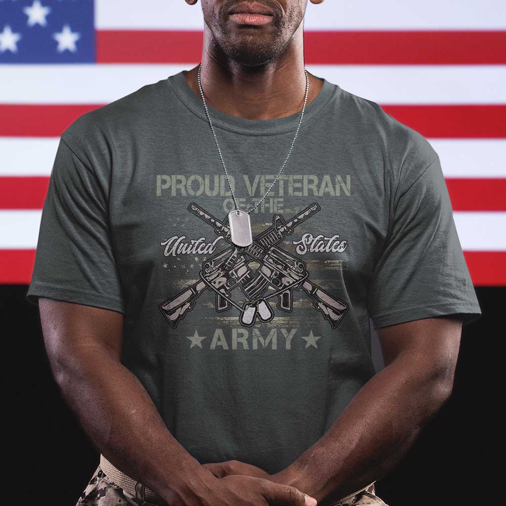 Proud Veteran Of The United States Army T Shirt USA Flag Camouflage TS11 Dark Heather Print Your Wear