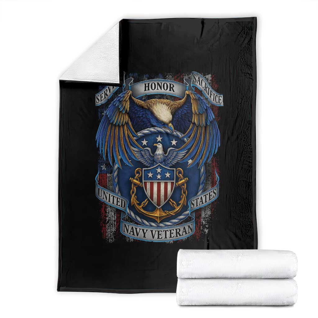 US Navy Veteran Service Honor Sacrifice Throw Blanket Vintage Bald Eagle American Flag Anchor TS11 Black Print Your Wear