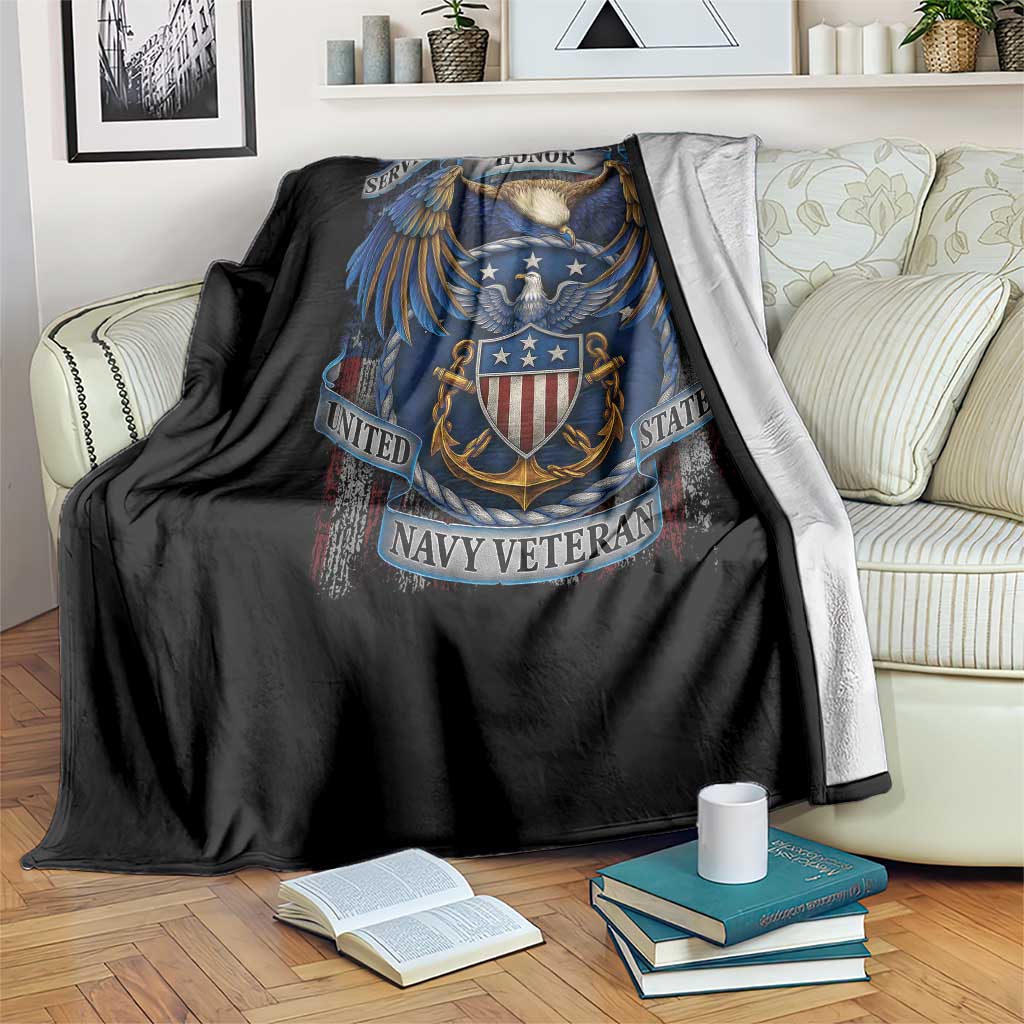 US Navy Veteran Service Honor Sacrifice Throw Blanket Vintage Bald Eagle American Flag Anchor TS11 Print Your Wear