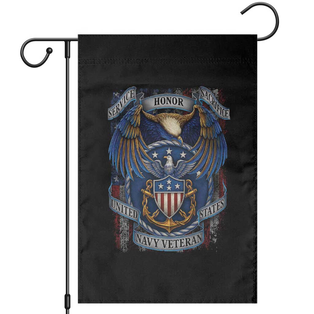 US Navy Veteran Service Honor Sacrifice Garden Flag Vintage Bald Eagle American Flag Anchor TS11 Black Print Your Wear