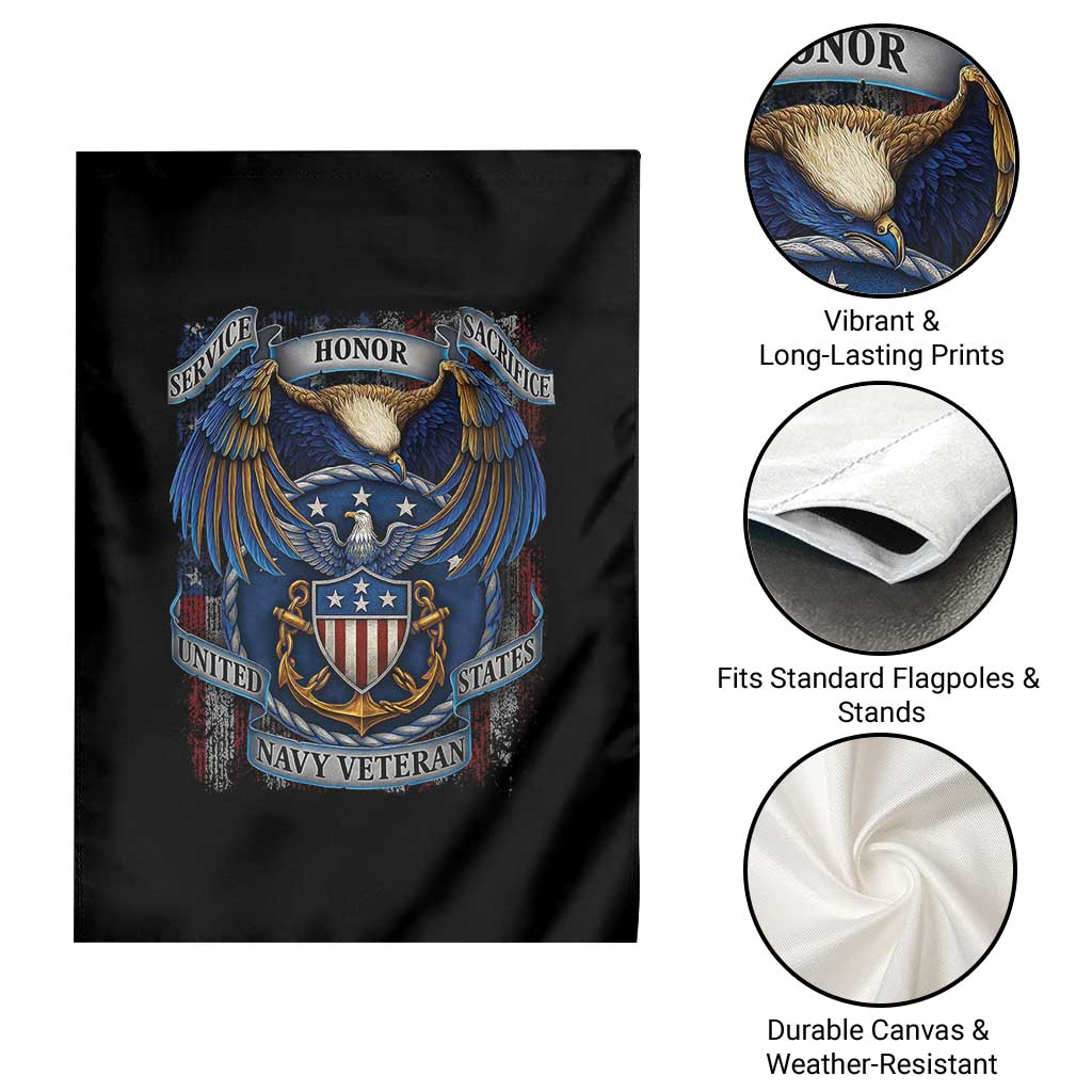 US Navy Veteran Service Honor Sacrifice Garden Flag Vintage Bald Eagle American Flag Anchor TS11 Print Your Wear