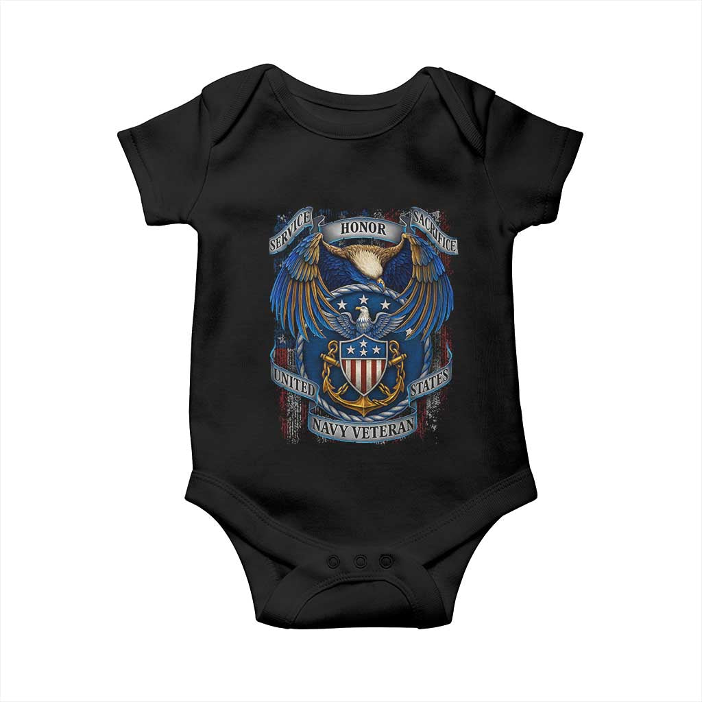US Navy Veteran Service Honor Sacrifice Baby Onesie Vintage Bald Eagle American Flag Anchor TS11 Black Print Your Wear